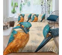 fisher Bird Pair Duvet Cover Set 2 Piece Set 3D, Aquatic Creature Pattern