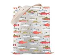 Fisher Gifts Salmon Tote Bag Trouts And Salmons of the Pacific Northwest Tote Bag Nature Lover Gift (Trouts And Salmons TOTE)