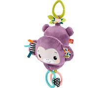 Fisher-Price Baby Stroller Toy Sing & Go Purple Monkey Musical Sensory Plush with Crinkle & Clackers for Newborns from Birth+, JBG94