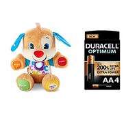Fisher-Price FPM43 Smart Stages Puppy, Laugh and Learn Soft Educational Electronic Toddler Learning Toy with Music and Songs, Duracell Optimum AA Alkaline Batteries [Pack of 4] 1.5 V LR6 MN1500