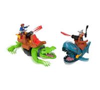 Fisher-Price Imaginext Pirate Shark vs Crocodile Playset with Walking and Chomping Action, 2 Action Figures, 6 Accessories, JNB04