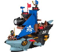 Mattel Imaginext Shark Bite Pirate Ship Playset with 2 Action Figures & Toy Boat with Biting Jaws and Launcher, 12 Accessories, JLC50