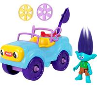Fisher-Price Mattel Imaginext DreamWorks Trolls Toy Car and Branch Figure Playset, Branch’s Buggy with Projectile Launcher and Discs, Age 3-8 Years, HML52