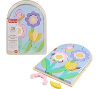 Fisher-Price Preschool Toy Wooden Flower Jigsaw Puzzle, 37-Piece Wood Stacking Set for Developmental Play Ages 3+ Years, HXT97