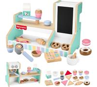 Fisher-Price Pretend Playset Wooden Coffee Shop with Toy Register, 20 Wood Pieces for Preschool Kids Ages 3+ Years