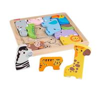 Fisher-Price Toddler Toy Wooden Animal Puzzle, Shape-Sorting Activity with 13 Wood Pieces for Preschool Kids Ages 2+ Years, JFG10