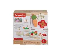 Fisher-Price Preschool Toy Wooden Pots & Pans Set for Kitchen Pretend Play, 19 Wood Pieces for Kids Ages 3+ Years, HXT83