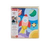 Fisher-Price Wood Preschool Toy Space Blocks Jigsaw Puzzle, 42 Wooden Pieces for Stacking & Sorting Play Kids Ages 3+ Years, HXY42