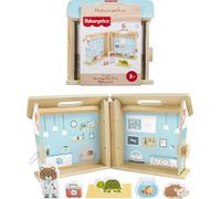Fisher-Price Wood Pretend Play Toy Pet Hospital Set, 6-Piece Wooden Animal Playset for Travel Preschool Kids Ages 3+ Years, JFG07