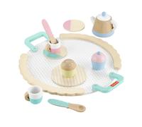 Fisher-Price Wood Pretend Play Toy Tea Set, 12-Piece Wooden Playset with Teapot, Cups & Saucers for Preschool Kids Ages 3+ Years, HXT82