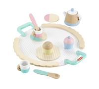 Fisher-Price Wood Pretend Play Toy Tea Set, 12-Piece Wooden Playset with Teapot, Cups & Saucers for Preschool Kids Ages 3+ Years, HXT82