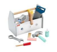 Fisher-Price Preschool Toy Wooden Tool Box with Toy Drill, 9 Wood Pieces for Pretend Play Kids Ages 3+ Years, HYG50