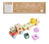 Fisher-Price Wood Stacking Train, Baby & Toddler Toy | Push-Along Train with 4 Wooden Blocks & 4 Silicone Shapes, Fine & Gross Motor Skills, Infants Ages 9+ Months, JKH08