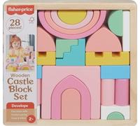 Fisher-Price Wood Toddler Toy Castle Block Set, 28 Wooden Pieces for Stacking Developmental Play Preschool Kids Ages 2+ Years