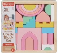 Fisher-Price Wood Toddler Toy Castle Block Set, 28 Wooden Pieces for Stacking Developmental Play Preschool Kids Ages 2+ Years