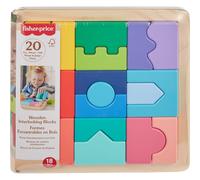 Fisher-Price Wood Toddler Toy Interlocking Blocks Stacking Jigsaw Puzzle with 20 Wooden Pieces for Kids Ages 18+ Months