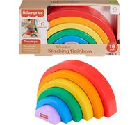 Fisher-Price Wood Toddler Toy Stacking Rainbow 6 Colorful Wooden Pieces for Building Developmental Play Kids Ages 18+ Months