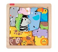 Fisher-Price Wood Animal Puzzle Toddler Toy | 12 Wooden Blocks, Fine Motor Skills & Problem Solving, Preschool Kids Ages 2+ Years, JFG10