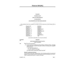 Fisheries Bill Fourth Marshalled List of Amendments to be moved in Committee of the Whole House (House of Lords) HLB 71 IV