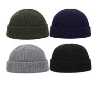 Fisherman Beanie Hat Men, Beanie Hats for Outdoor Activities and Urban Commuting, 4 Pack Knitted Caps in Light Gray Olive Green Navy Blue and Black, Woolen Hats Men for Winter Wear and Gift Sharing