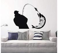 Fisherman Caught A Big Fish Silhouette Wall Stickers Home Living Room Art Fashion Decorative Wall Fishing Stickers 57X66 cm