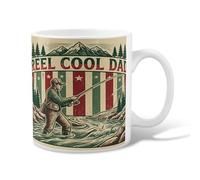 Fisherman Ceramic Coffee Mug, Vintage Outdoor Mountains River Summer Green Novelty Hot Chocolate Mug with Handle Ideal for Friendship Family Colleague Staff Sweetheart Teachers 11 Oz