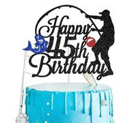 Fisherman Happy 45th Birthday Cake Topper, Legend Since 1980 for Man, Gone Fishing Decorations, Fisherman 45 Years Old Birthday Party Supplies, Black Glitter
