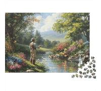 Fisherman in Serene River 1000 Pieces Flamingo Flock Art Premium Cardboard Jigsaw Puzzle for Adults Parent-child Interaction Senior Citizens Staycation Entertainment Limited Edition 38x26cm/1000pcs