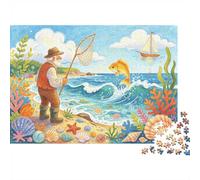 Fisherman Jigsaw Puzzles 1000Pc Recycled Material Goldfish Puzzle for Boy & Girl Fun Present & Activity for Home Ideal for Child‘s Birthday Gift 70x50cm/1000pcs