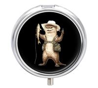 Fisherman Otter Fishing Mini Pill Organizers Cute Round Pills Box Portable 3 Compartment Medicine Case Box for Travel