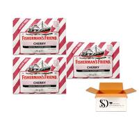 Fisherman’s Friend Cherry Lozenges Sugar Free 3 x 25g - Strong Menthol Throat Sweets | Fruity Cherry Flavour Cooling Pastilles Multipack