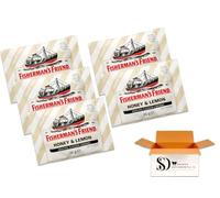 Fisherman’s Friend Sugar Free Honey & Lemon Lozenges 5 x 25g - Strong Menthol Throat Sweets | Soothing Honey Lemon Cooling Pastilles Value Multipack