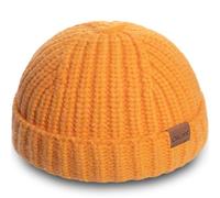 Fisherman Short Beanie Hats for Men, Knit Skull Cap Cuff Trawler Hat Mens Stylish Watch Cap Winter Warm Hat for Daily Wear, Yellow, One size
