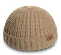 Fisherman Short Beanie Hats for Men, Knit Skull Cap Cuff Trawler Hat Mens Stylish Watch Cap Winter Warm Hat for Daily Wear, Khaki, One Size