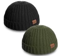 Fisherman Short Beanie Hats for Men, Knit Skull Cap Cuff Trawler Hat Mens Stylish Watch Cap Winter Warm Hat for Daily Wear, Black, Army Green, One size