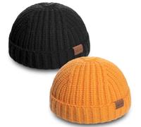Fisherman Short Beanie Hats for Men, Knit Skull Cap Cuff Trawler Hat Mens Stylish Watch Cap Winter Warm Hat for Daily Wear, Black, Yellow, One size