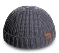 Fisherman Short Beanie Hats for Men, Knit Skull Cap Cuff Trawler Hat Mens Stylish Watch Cap Winter Warm Hat for Daily Wear, Dark Grey, One Size