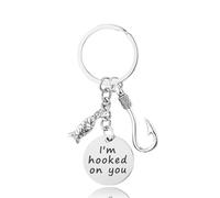 Fisherman Valentines Day Gift for Boyfriend Girlfriend I'm Hooked On You Keychain Gift for Husband Wife Fishman Birthday Gifts for Women Men Couple Wedding Gifts for Groom Bride Fish Lover Gifts, I'm