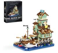 Fisherman Wharf Building Blocks Set, 2760 PCS Micro Cabin Seaside Building Kits with LED Lights, DIY Mini Architecture Bricks Model, Gifts for Adults and Teens