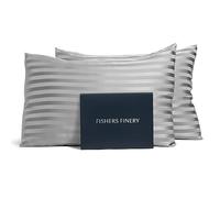 Fishers Finery 25mm 100% Pure Mulberry Silk Pillowcase 2 Pack (Gray Stripe Standard 2 Pack)