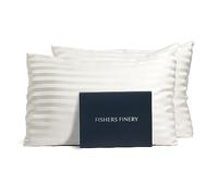 Fishers Finery 25mm 100% Pure Mulberry Silk Pillowcase 2 Pack (White Stripe Standard 2 Pack)