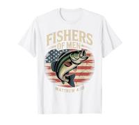Fishers of Men Matthew 4 19 American Flag Bass T-Shirt