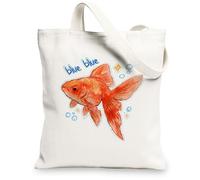 Fishes Canvas Tote Bag, Colorful Reusable Grocery Bags, Lightweight Eco-Friendly Shopping Bags, Gold, 13x15 Inch