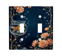 Fishes Double Light Switch Cover Plate, Nature Artistic Flowers Bubbles N/a Blue Plastic Standard Size Switch Plate Decorative for Bedroom Bathroom Kitchen Entrance Decor