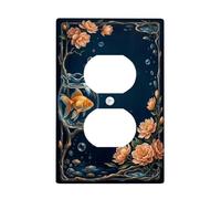 Fishes Duplex Outlet Covers Wall Plate, Nature Artistic Flowers Bubbles N/a Blue Plastic Standard Size Face Plates for Electrical Outlets for New Apartment Home Bedroom Office Decor