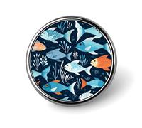Fishes Pattern Badge,Comfort Light in Weight Round Emblem Cute Funny Decor Brooch Smooth Does Not Fade Badges for Hats Jackets Coat Shirt