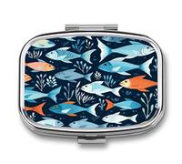 Fishes Pattern Pill Box Medicine Pill Organizer Small Pill Case Travel Pill Container Portable Pill Case for Pocket 2 Compartment Pill Holder Pill Boxes for Travel