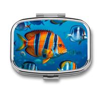 Fishes Pill Box 2 Compartment - Small Metal Medicine Organizer Portable Pill Case for Purse Pocket Travel Vitamin Organizer for Men Women, BPA-Free