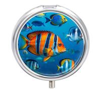 Fishes Pill Organizer 3 Compartments, Round Small Pill Box for Purse & Pocket, Portable Daily Medicine Box to Hold Vitamins, Supplements, Pills, Fish Oil