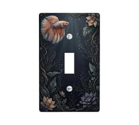 Fishes Single Light Switch Cover Plate, Aquatic Nature Flowers Leaves Summer Dark Blue Plastic Standard Size Wall Switch Plates Accents for Home Living Room New Apartment Decor (Single)